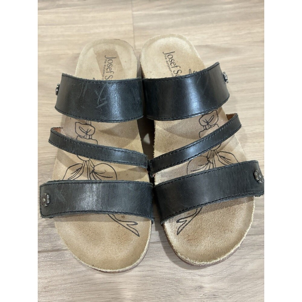 Josef Seibel Women’s Sandals Sz US 7.5 (38) Black Leather Adjustable Cork Sole